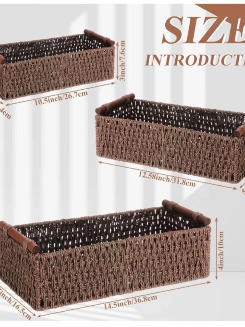 Boao 3 Pcs Boho Storage Wicker Baskets Handmade Woven Decorative Paper Rope